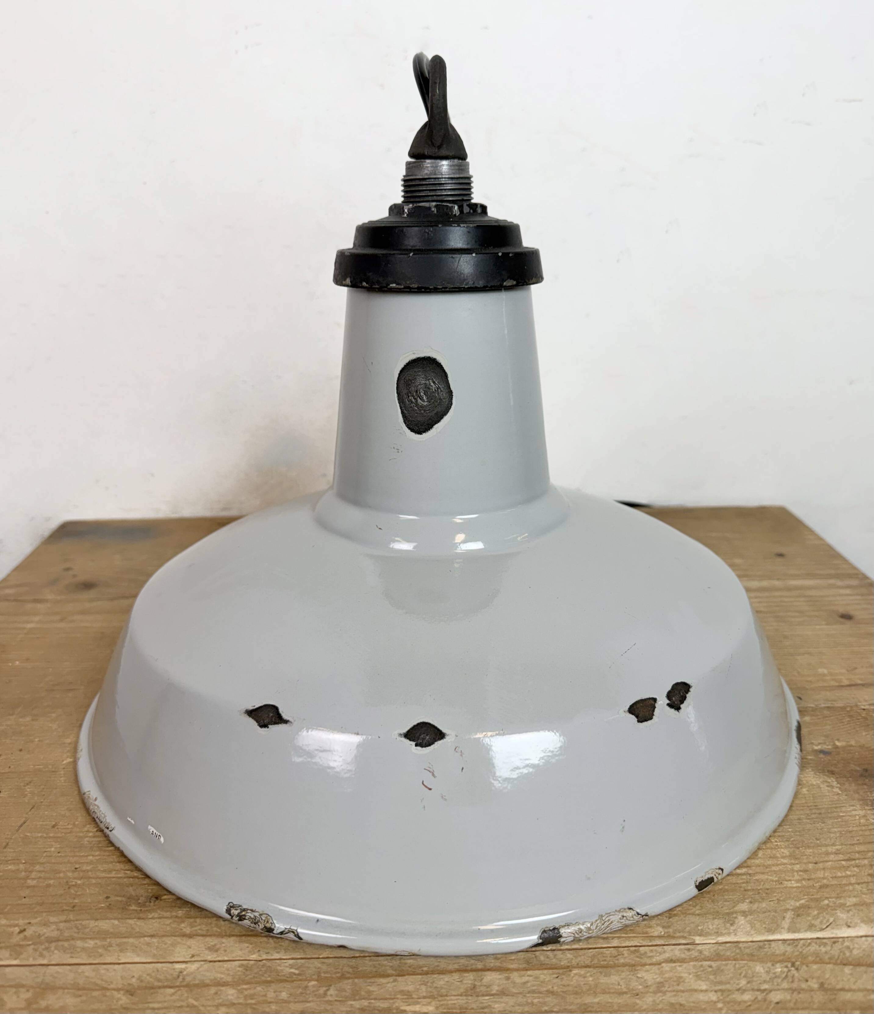 Industrial Grey Enamel Factory Pendant Lamp, 1960s