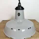 Industrial Grey Enamel Factory Pendant Lamp, 1960s