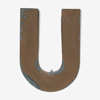 Ancient sign letter in zinc U 35 cm, early 20th