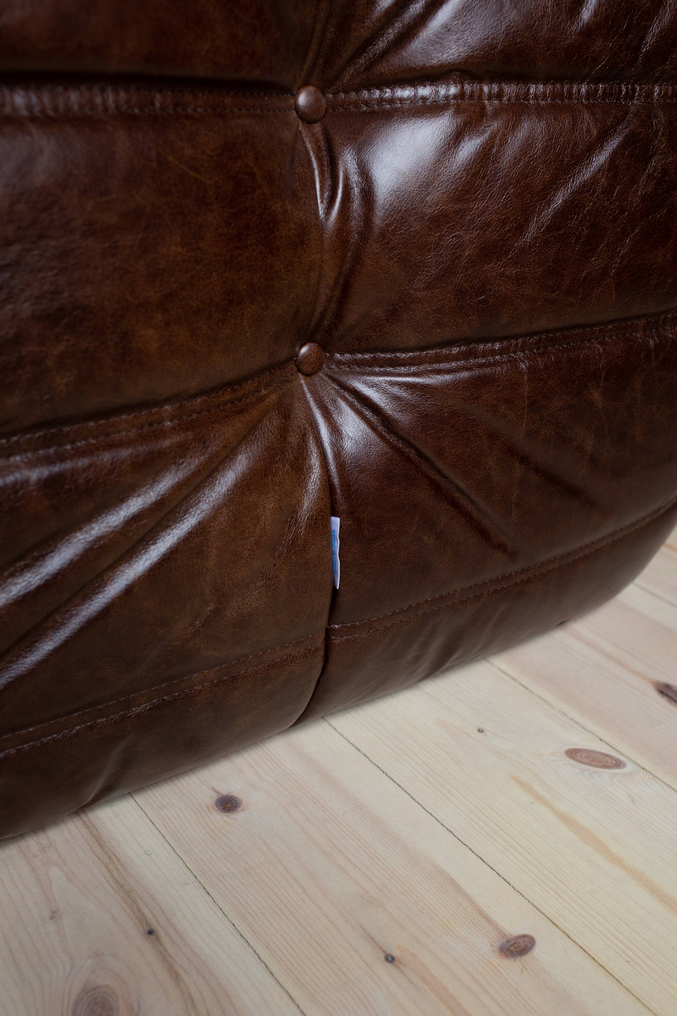 Set of 3 brown leather Togo sofas designed by Michel Ducaroy 1973