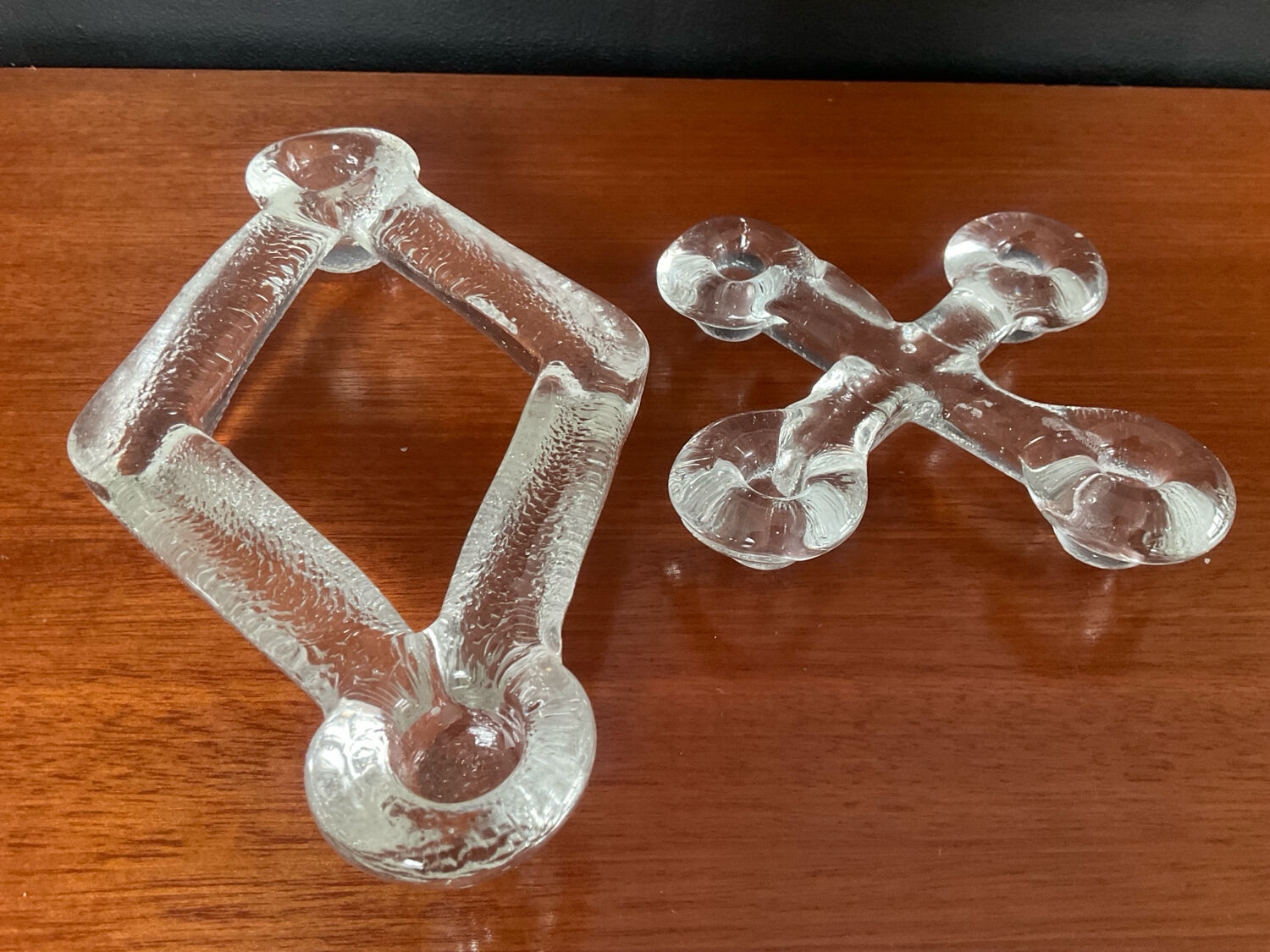 A pair of vintage moulded glass candlesticks.