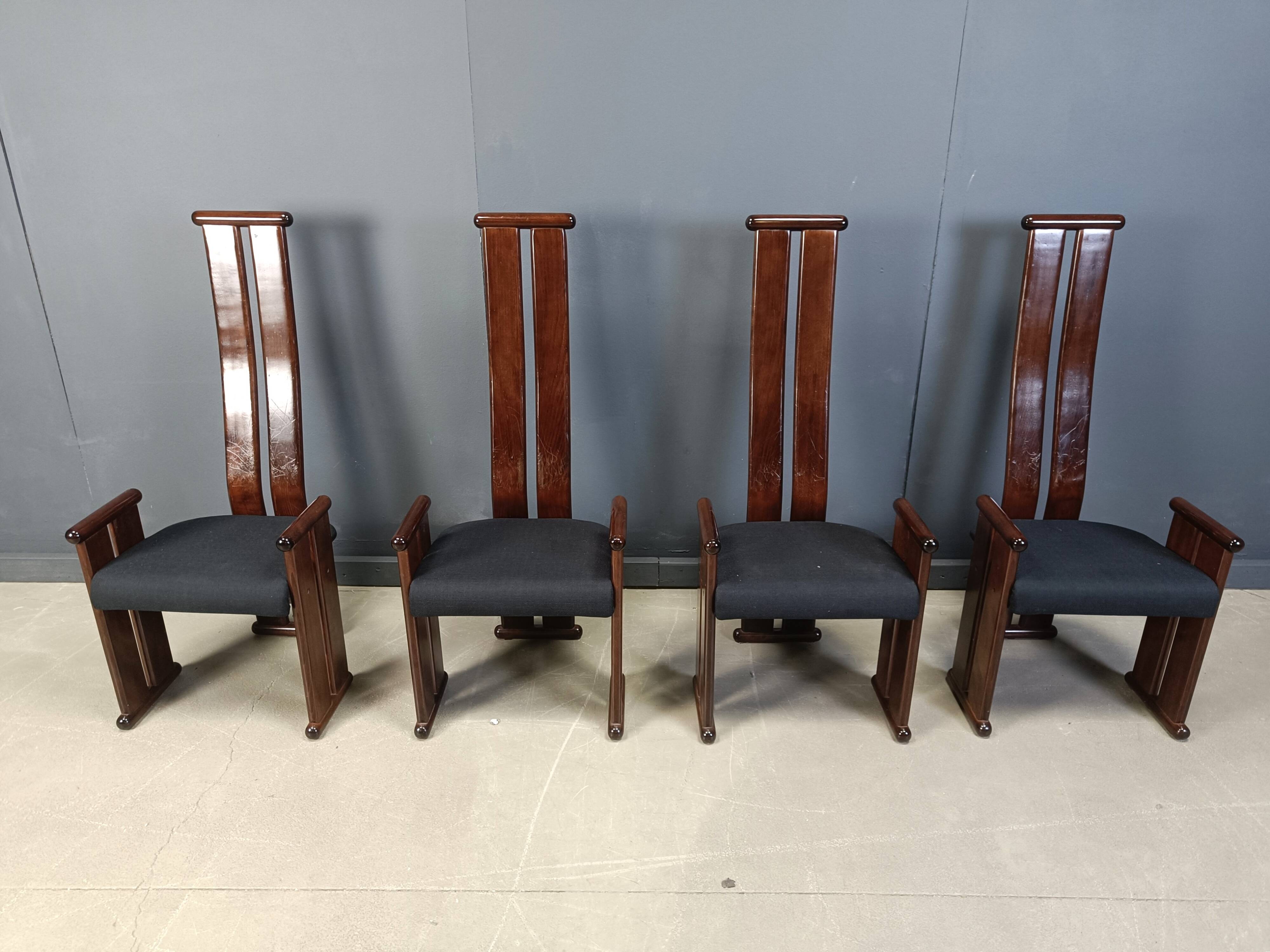 Post modern high back dining chairs, set of 4, 1970s