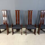 Chaises de salle à manger post-modernes à dossier haut, lot de 4, années 1970