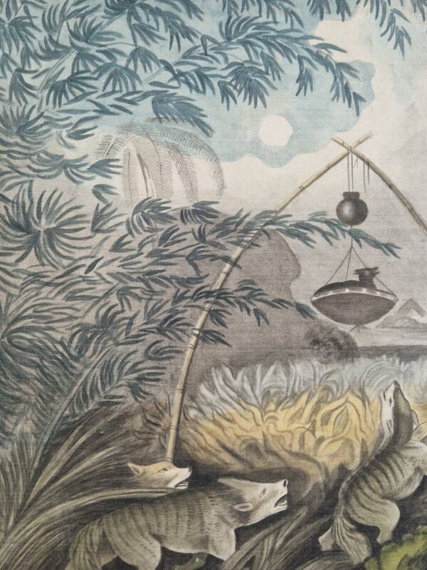 La Roche Laffitte (Born in 1943) - Watercolour drawing on silk Wolf trap