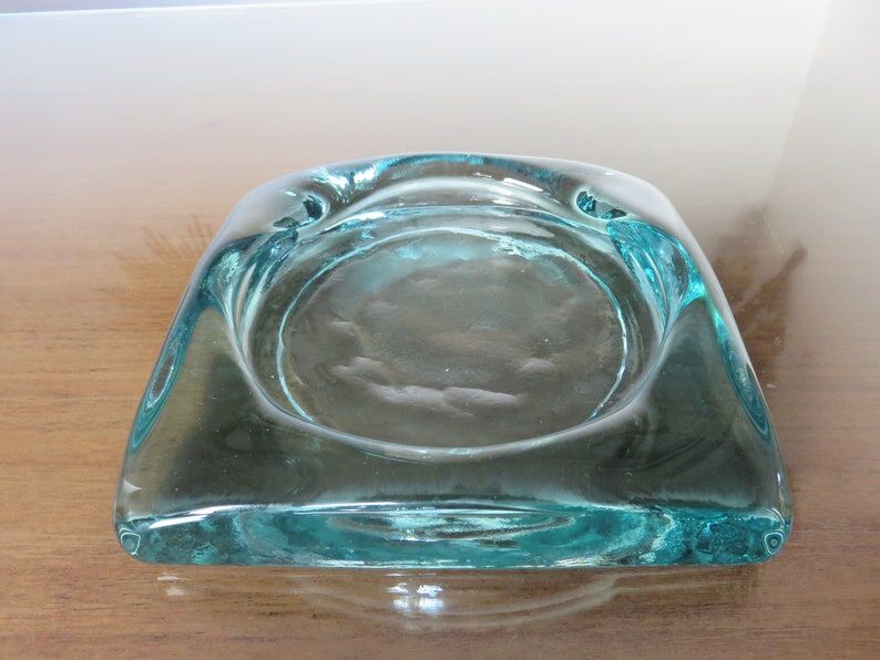 Saint Gobain ashtray in sky blue transparent glass 70s