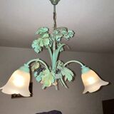 Vintage chandelier in painted metal with retro vine leaf pattern