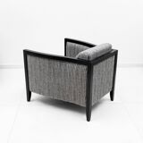 Paire de fauteuils Art Déco italiens en bois laqué noir et velours côtelé