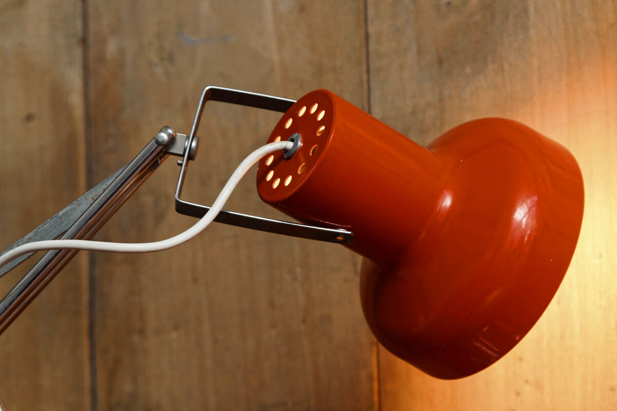 Orange articulated vintage desk lamp