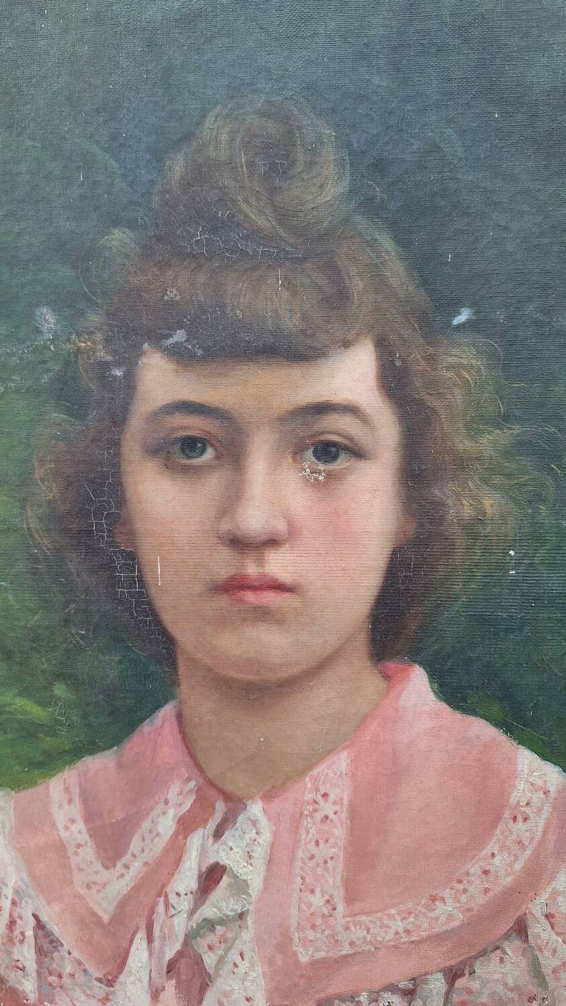 Portrait of a young bourgeois woman on canvas.
