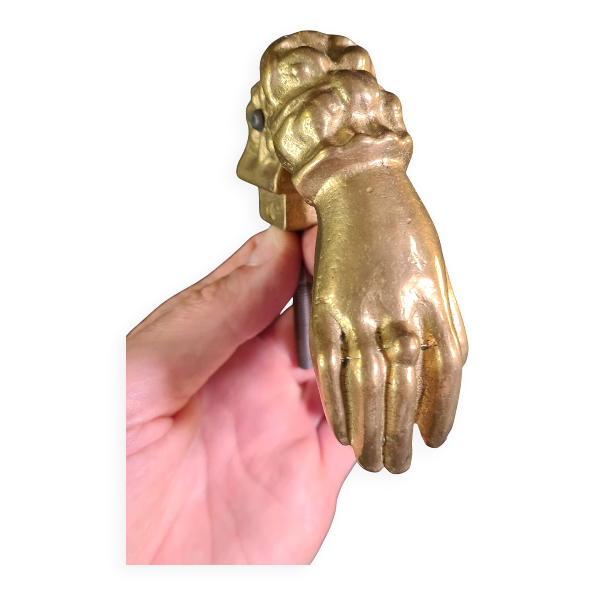 Antique gilt bronze door knocker – Stylized hand