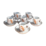 6 cups and sub-cups limoges porcelain, floral, Leon Sazerat - circa 1890