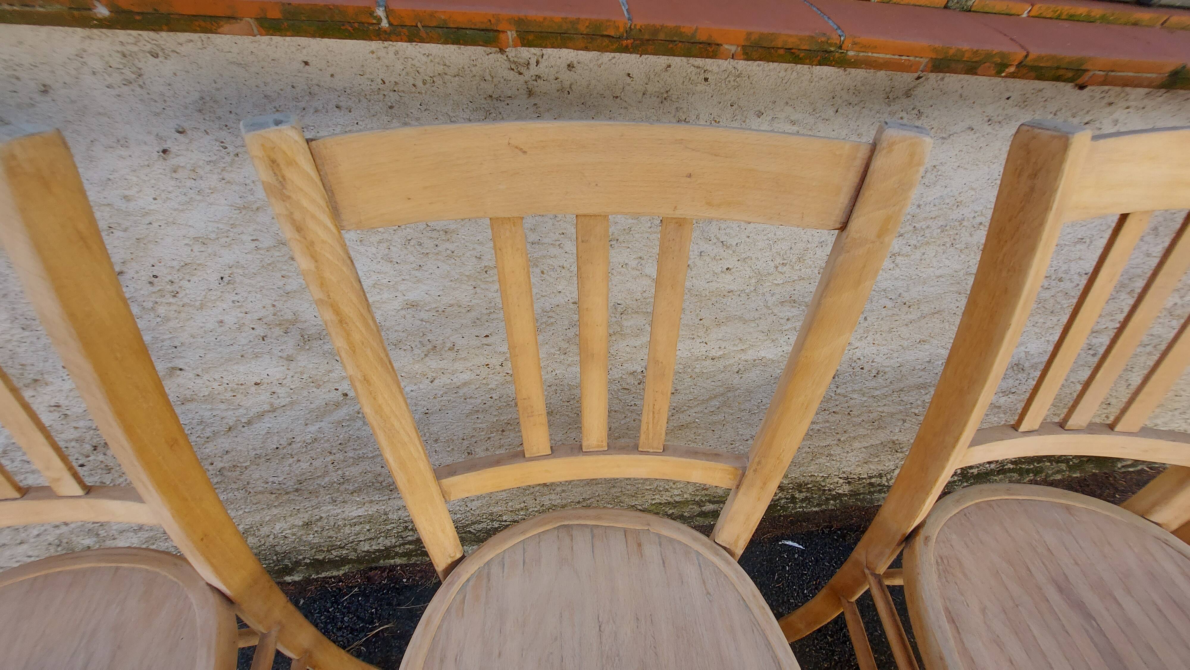 Set of 4 vintage bistro chairs, sanded, 1940/50