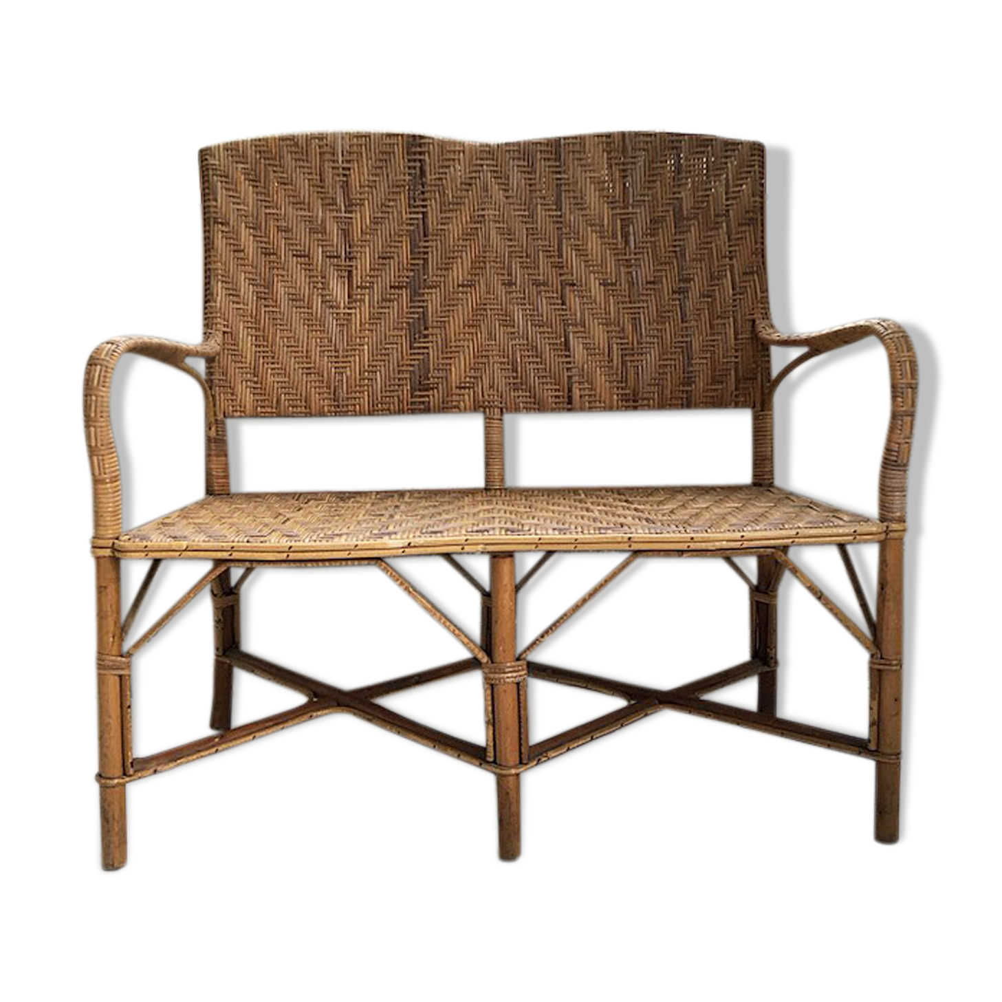 Old wicker and rattan bench