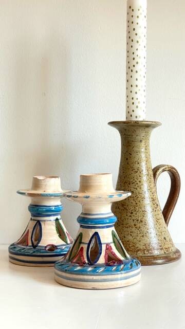 vintage handmade ceramic candle holders