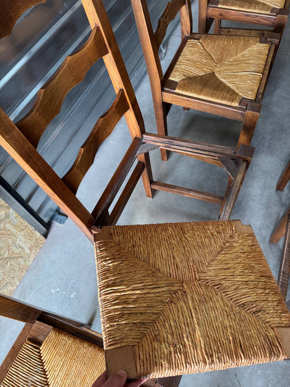 8 oak chairs with straw seats