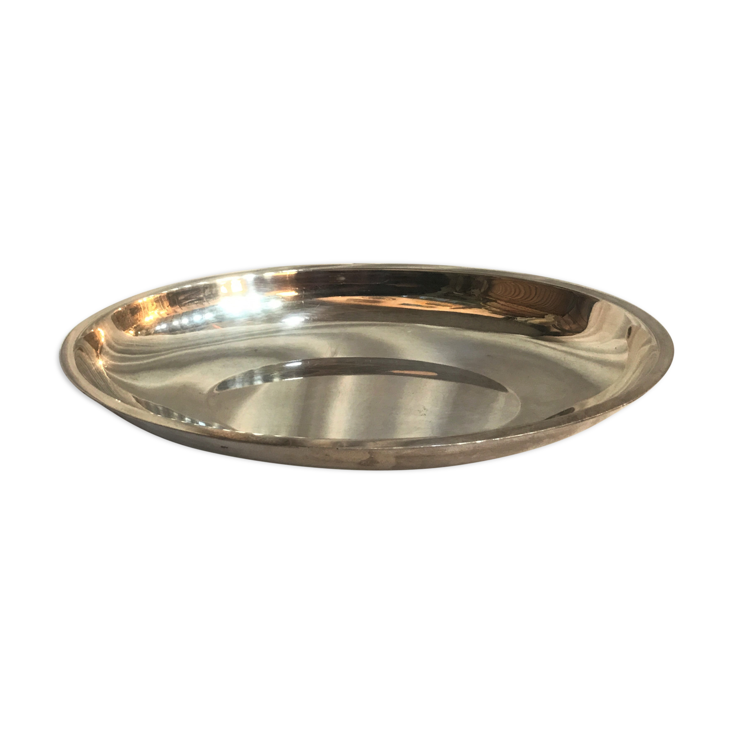 Silver metal hollow oval dish