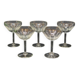 5 Antique Art Deco Palmette Cut Crystal Champagne Glasses