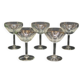 5 Anciennes Coupes A Champagne En Cristal Taillé Palmettes Art Déco