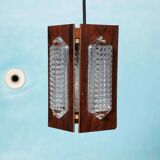 Vintage wooden and glass suspension Flygsfors Facette, glass lamp.