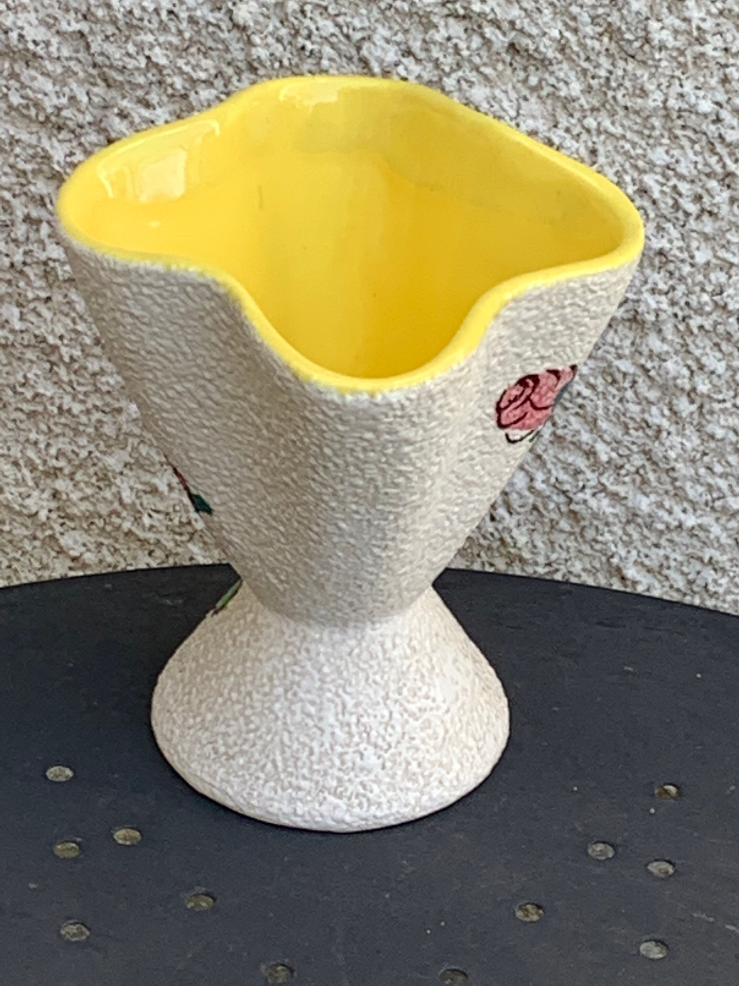 Vintage painted pink enamelled ceramic vase 1960