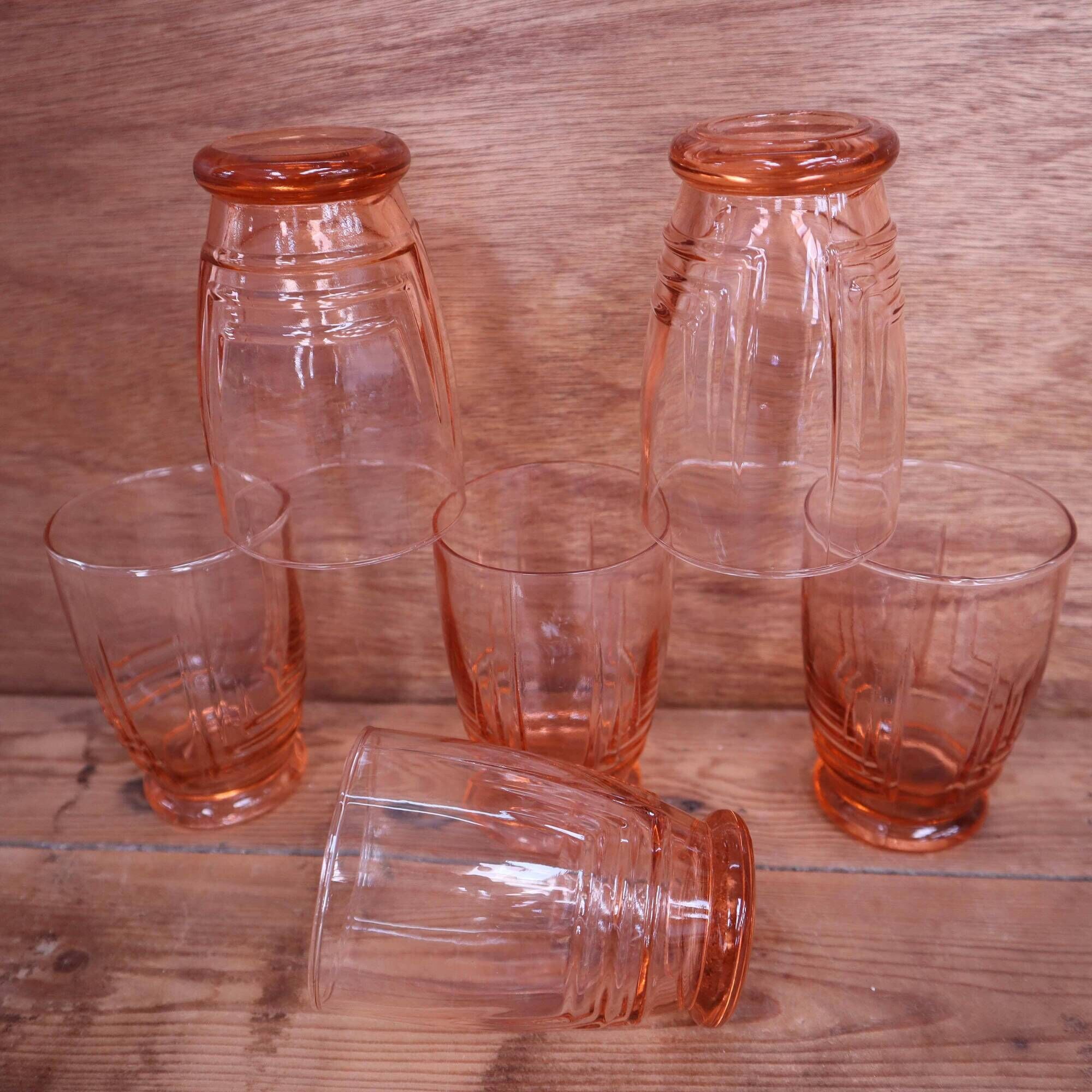 Lot 6 anciens verres à eau vieux rose années 1950