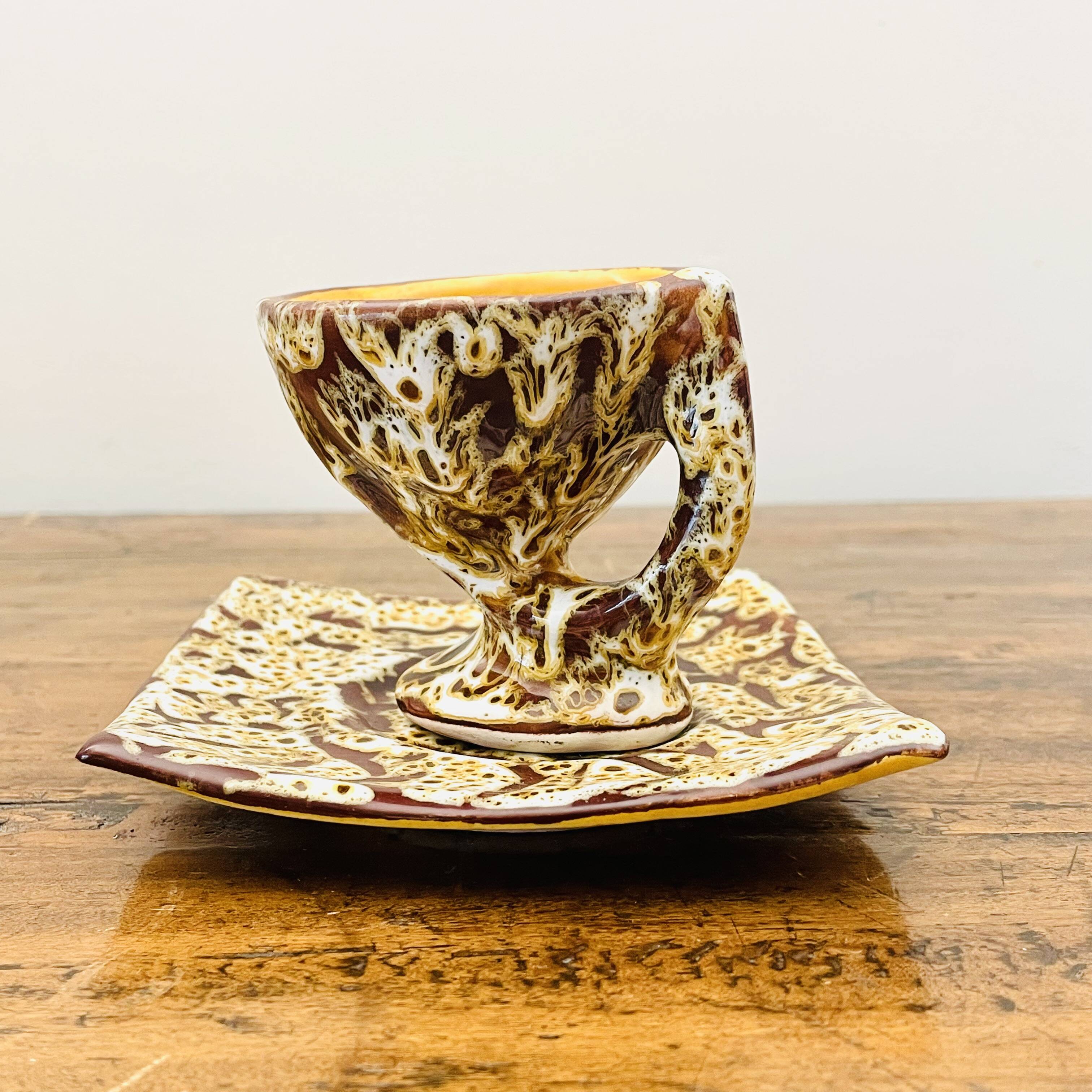 Rare Vallauris ceramic coffee service Sculptural design and u enamel