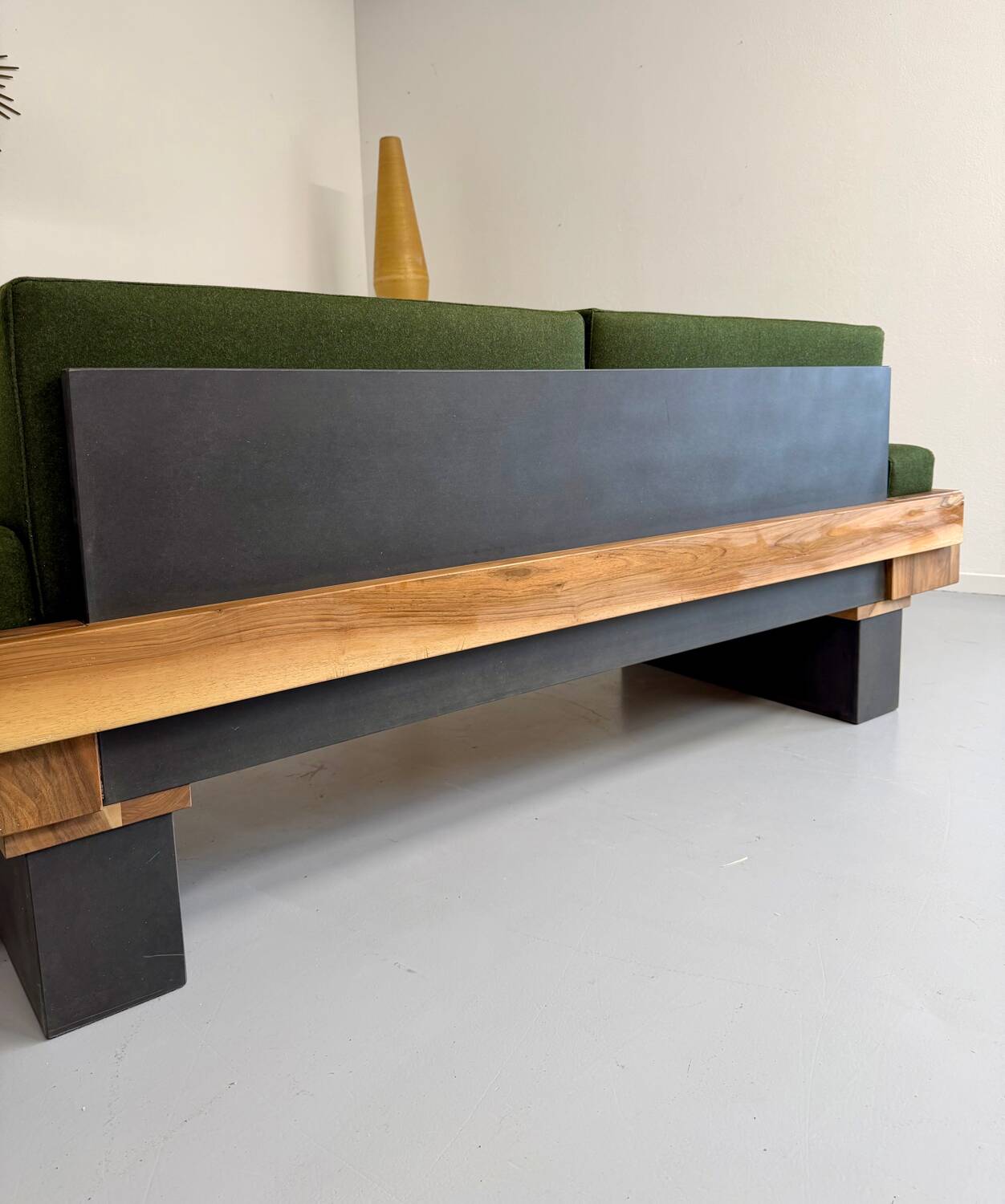 Vintage 3-seater sofa, green, solid wood, 70s/80s design