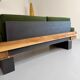Vintage 3-seater sofa, green, solid wood, 70s/80s design