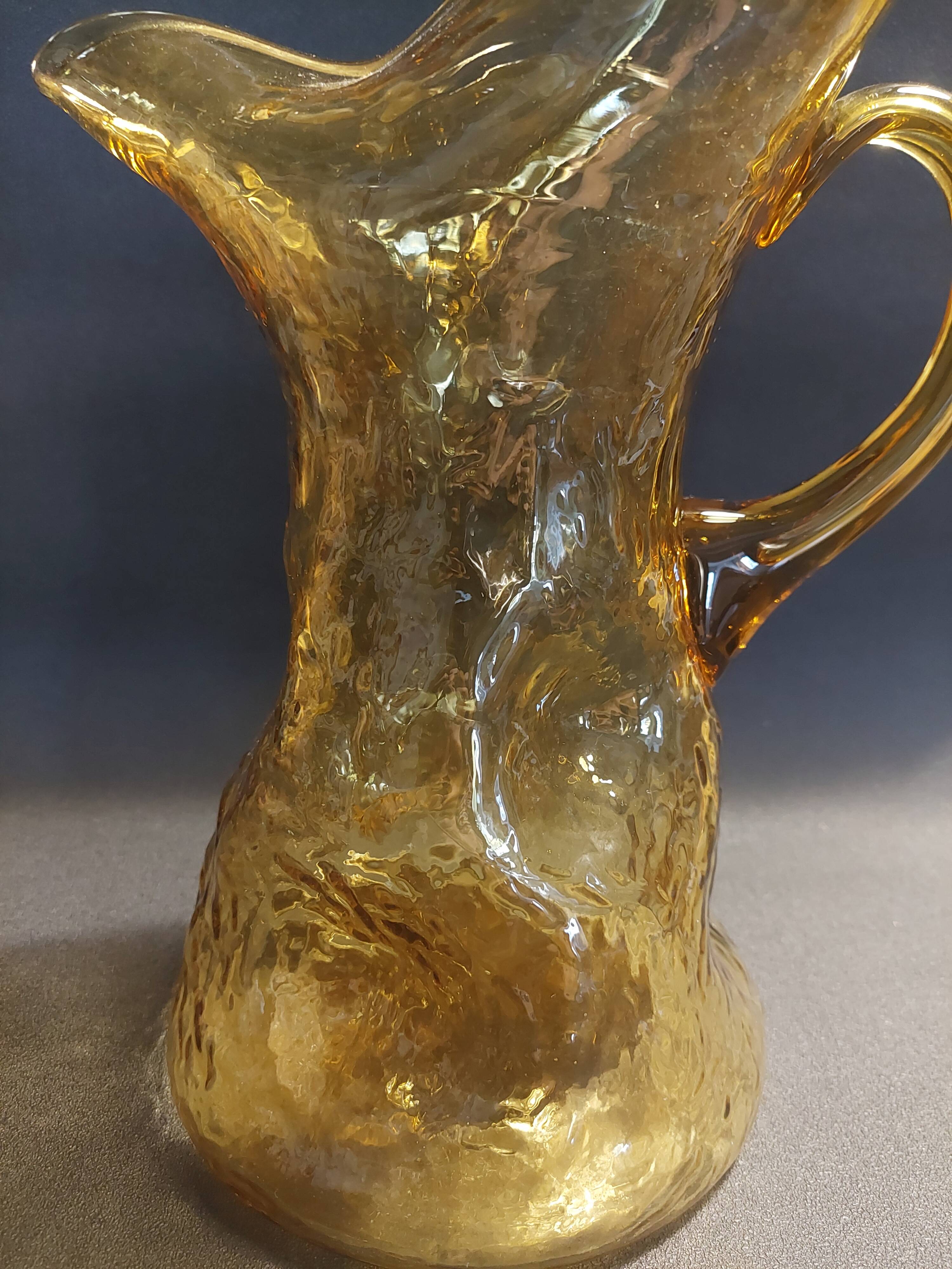 Vintage textured yellow glass carafe pitcher