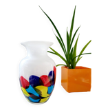 Multi color glazen vaas, primaire kleuren met wit glas