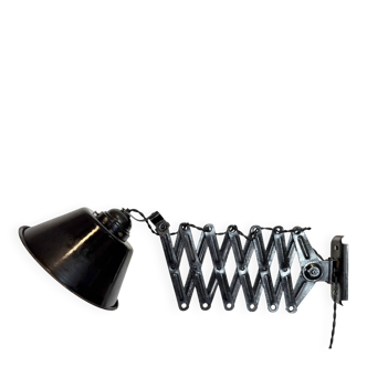 Industrial Black Enamel Scissor Wall Lamp, 1930s