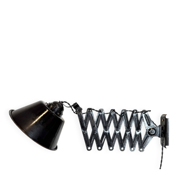 Industrial Black Enamel Scissor Wall Lamp, 1930s