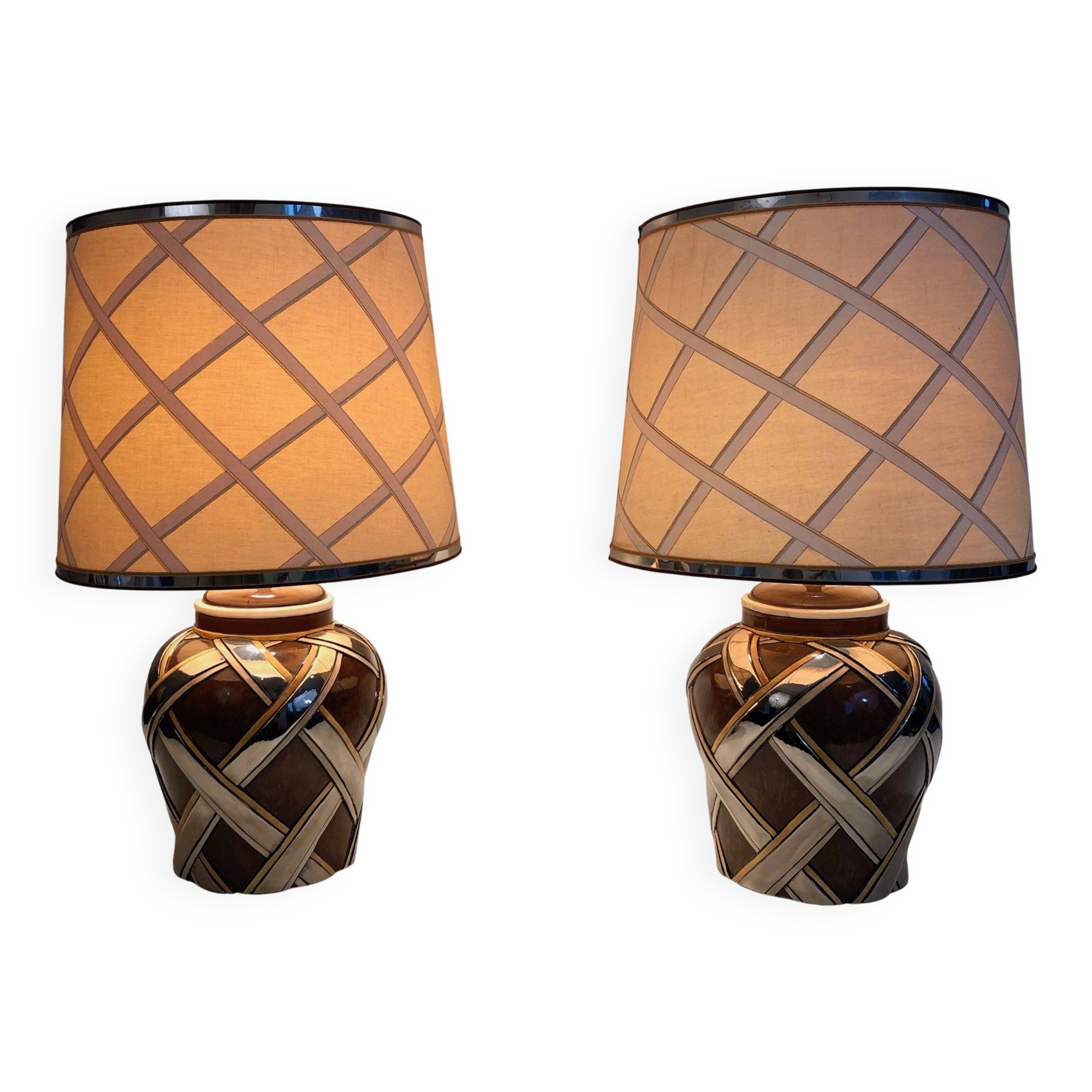 Important pair of ceramic lamps. French work.