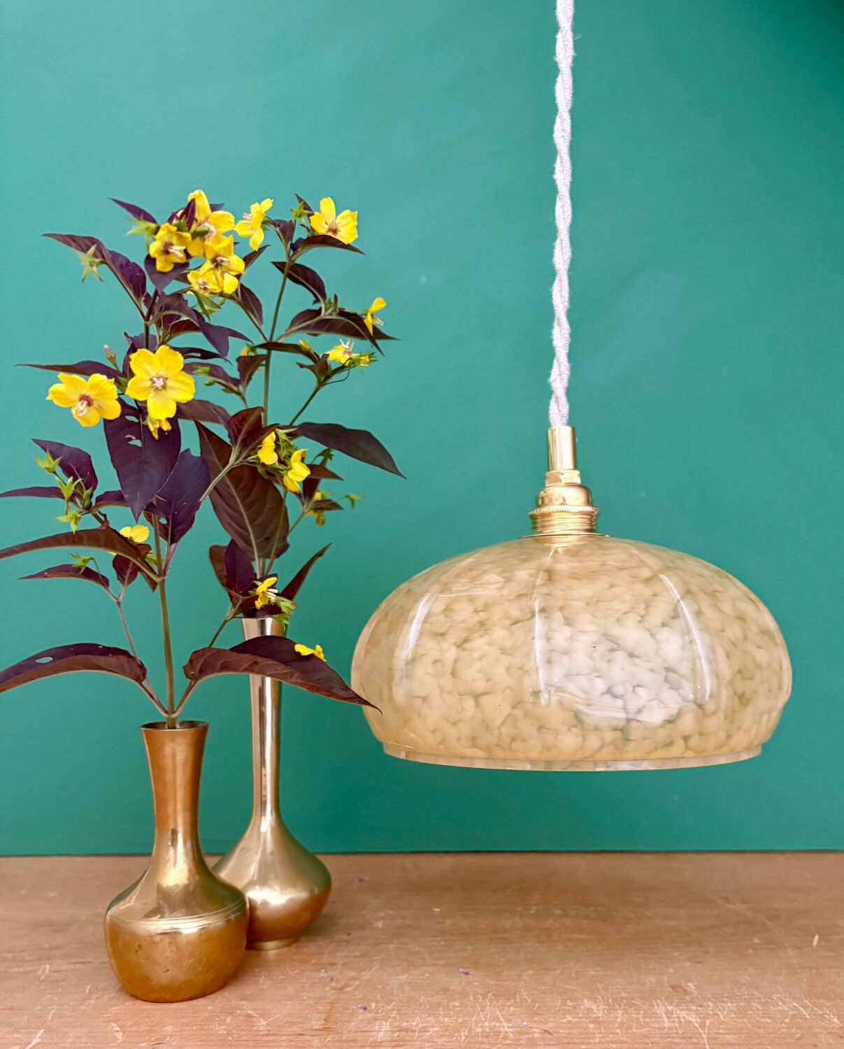 Vintage Art Deco glass pendant light in yellow from Clichy.
