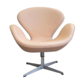 Fauteuil pivotant en cuir naturel par Arne Jacobsen de Fritz Hansen