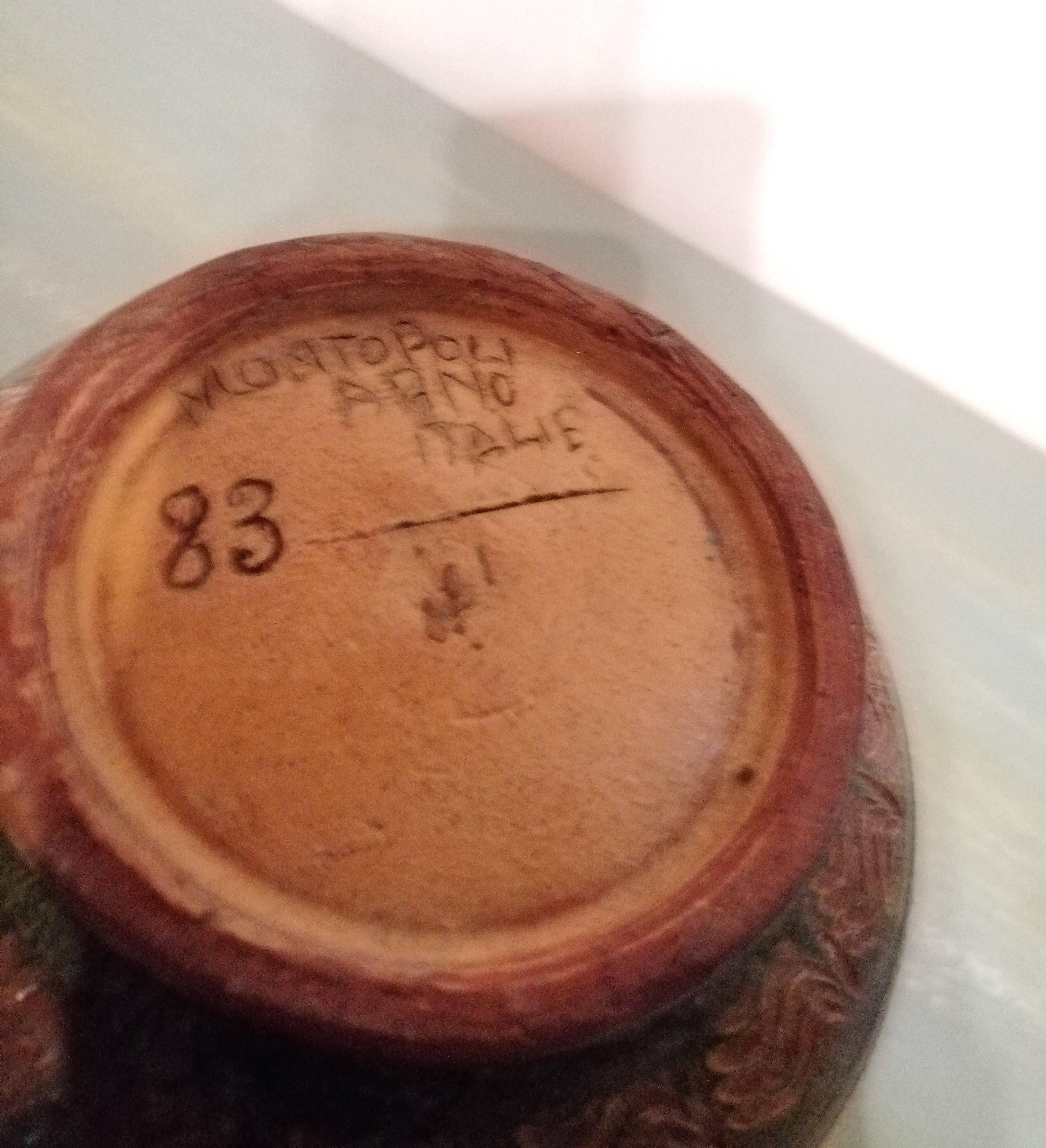 Terracota vase Arno Montopoli Italy 30s decorated with Peacocks