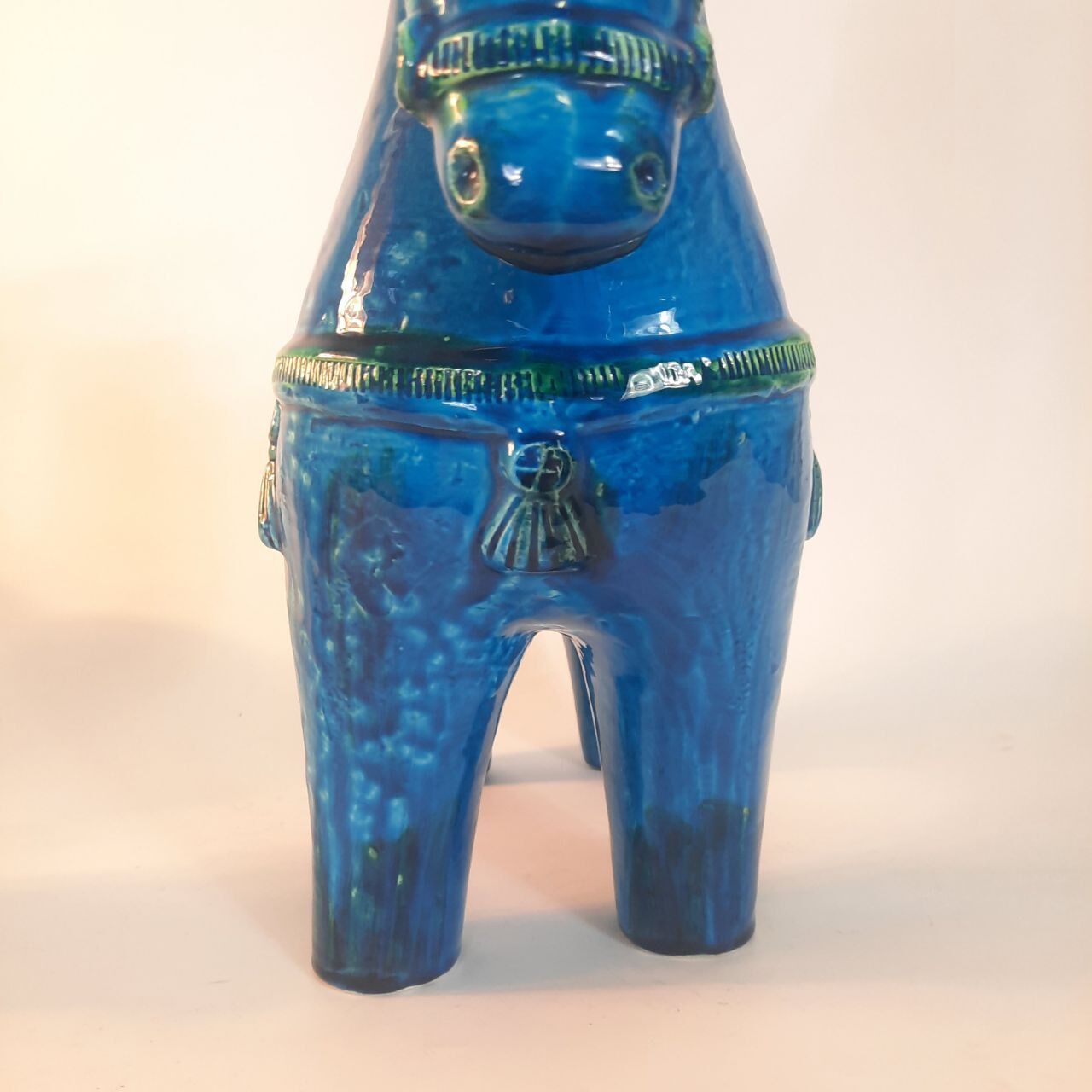 Vintage XL horse statue, Aldo Londi for Bitossi, Rimini blue series