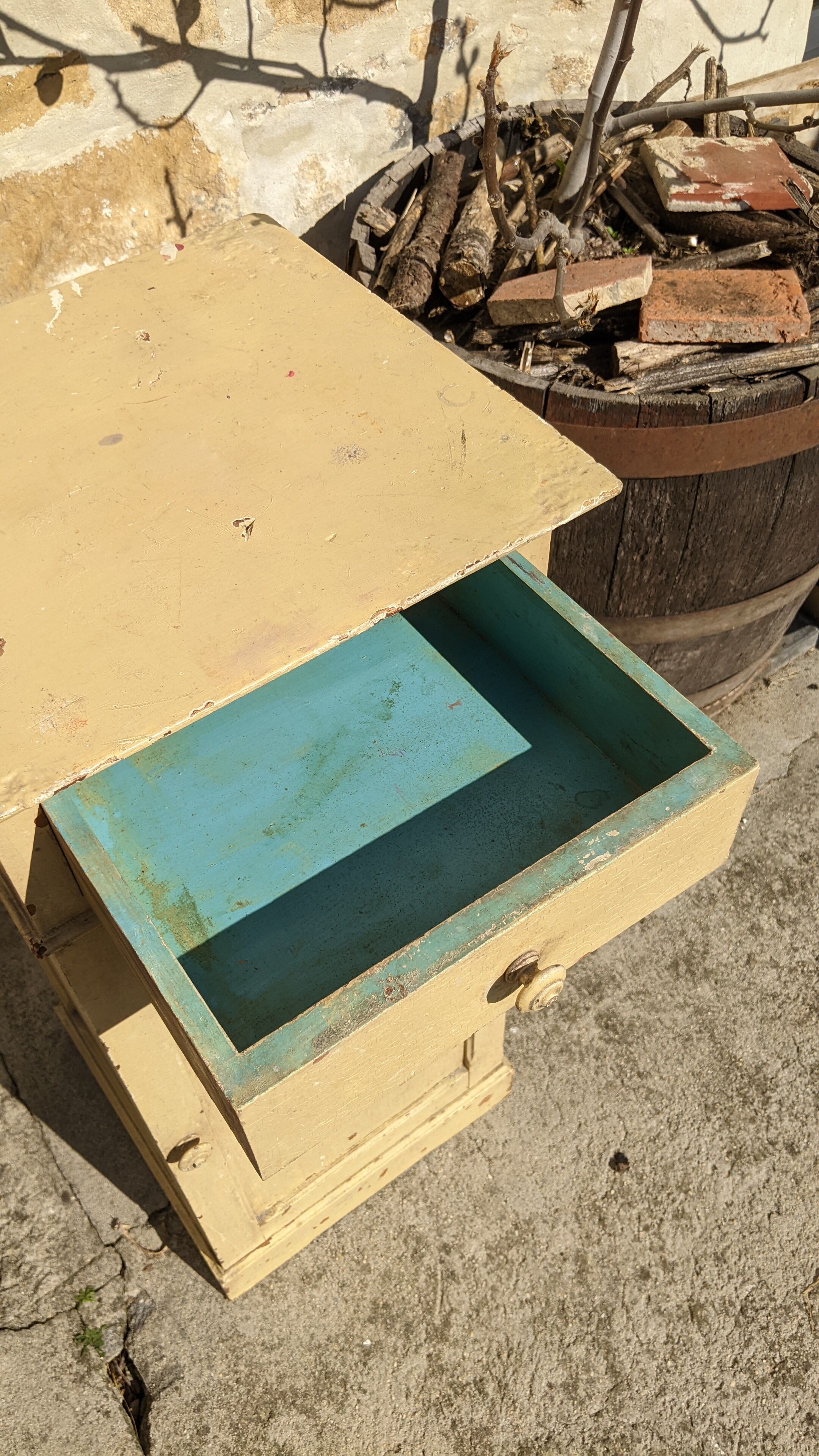 Old wooden bedside yellow patina circa 1900