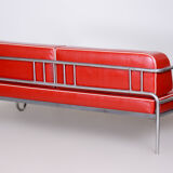 Fully restored red bauhaus sofa, high-quality leather, tubular chrome, 1930s
