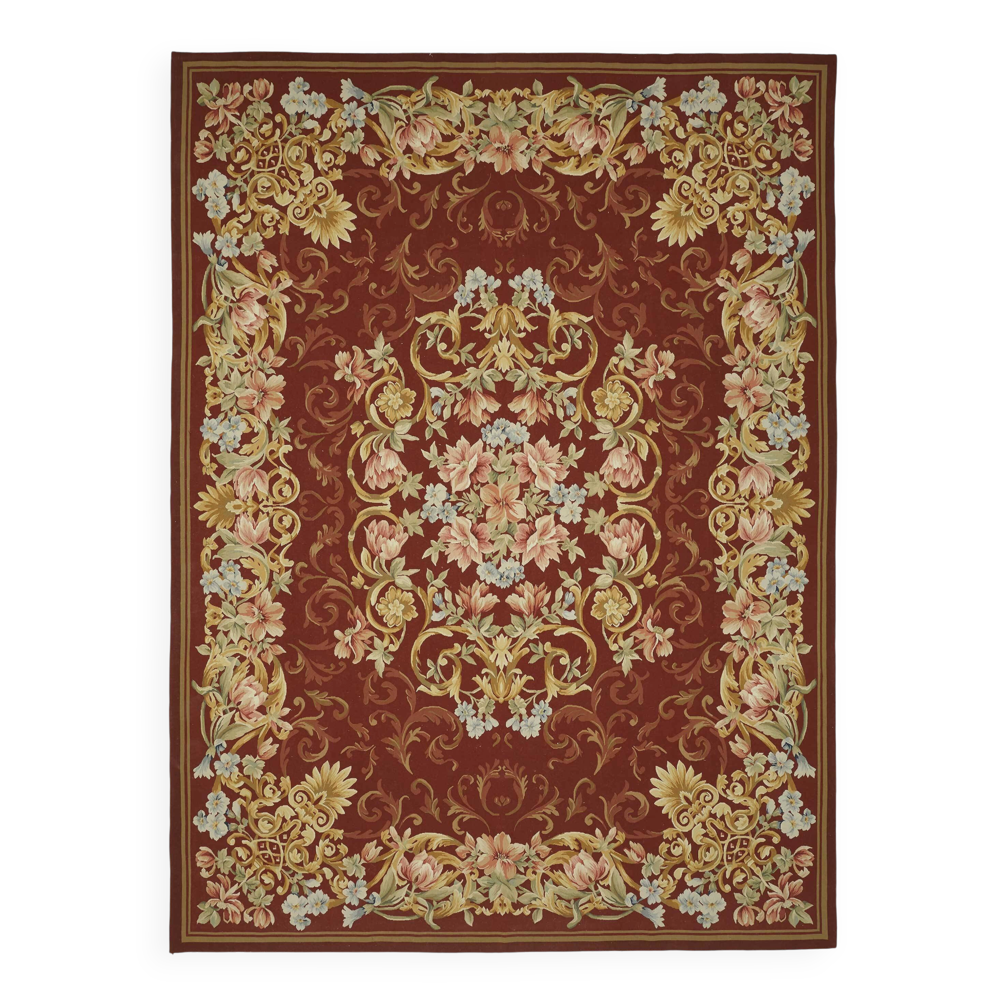 Handmade European Vintage Aubusson Kilim 302 cm x 410 cm