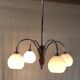 Art Deco chandelier with 4 lights in chrome metal and opaline globe - 1940s/50s