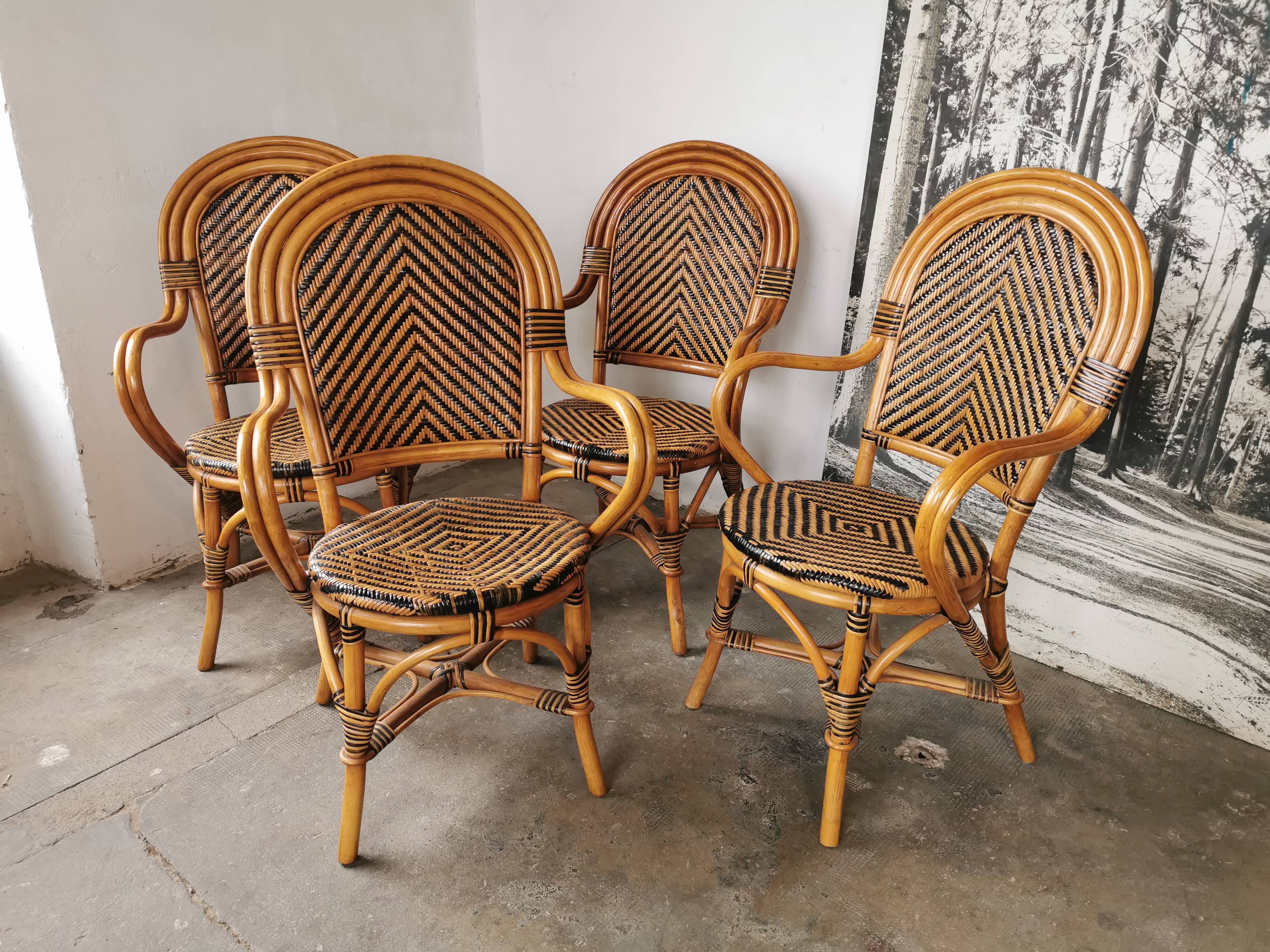 Set de 4 fauteuils en rotin