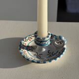 Light blue Moustiers candlestick H5 D12.5