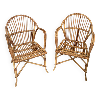 Paire de fauteuils rotin