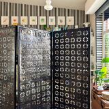 4-leaf screen in black openwork metal