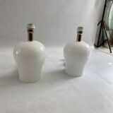 White Swirl Murano Glass Table Lamps 1970s Hollywood Regency Minimalism bed