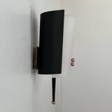 Vintage Jaques Biny wall lamp, black metal, brass and perpex, France 1960