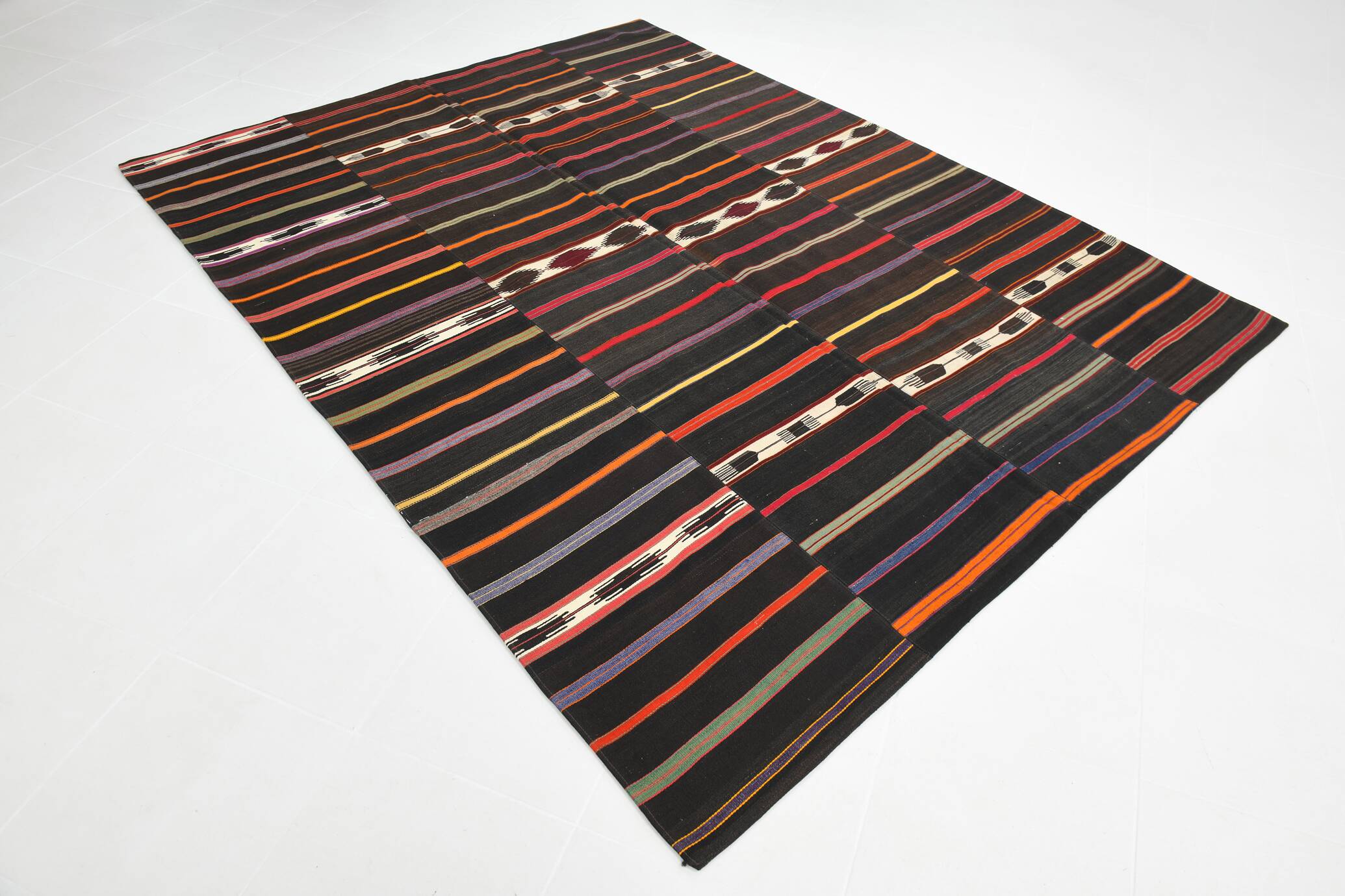 7x9 Multicolor Striped Pattern Kilim Rug, 215x280Cm