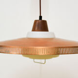 Copper milk glass & teak hanging lamp Bernt Karlby for Lyfa