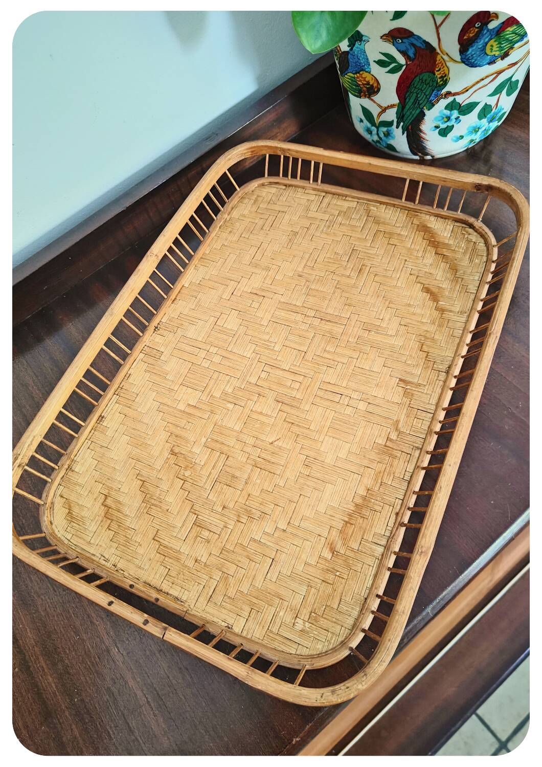 1960s Woven Bananaleaf & Rattan Serving Tray